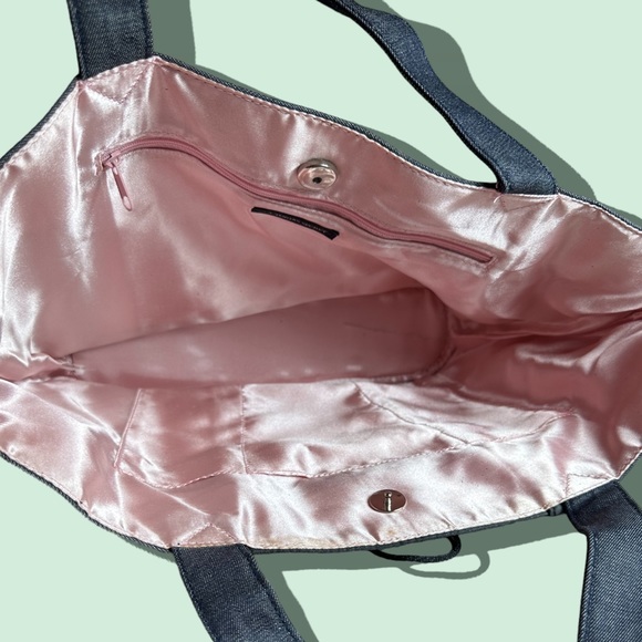 NWT Victoria’s Secret Denim Black Lace Corset Pink Silk Lined Tote Bag - Picture 4 of 10